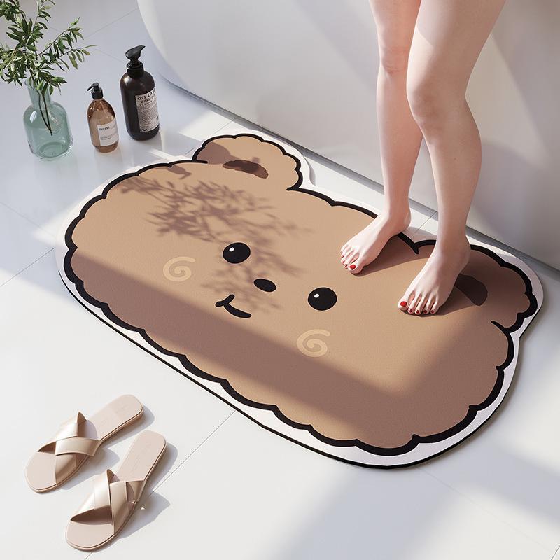 Cartoon Bear Diatom Mud Floor Mat Bathroom Non-Slip Absorbent Foot Mat Household Toilet Quick-Drying Dirt-Resistant Floor Mat