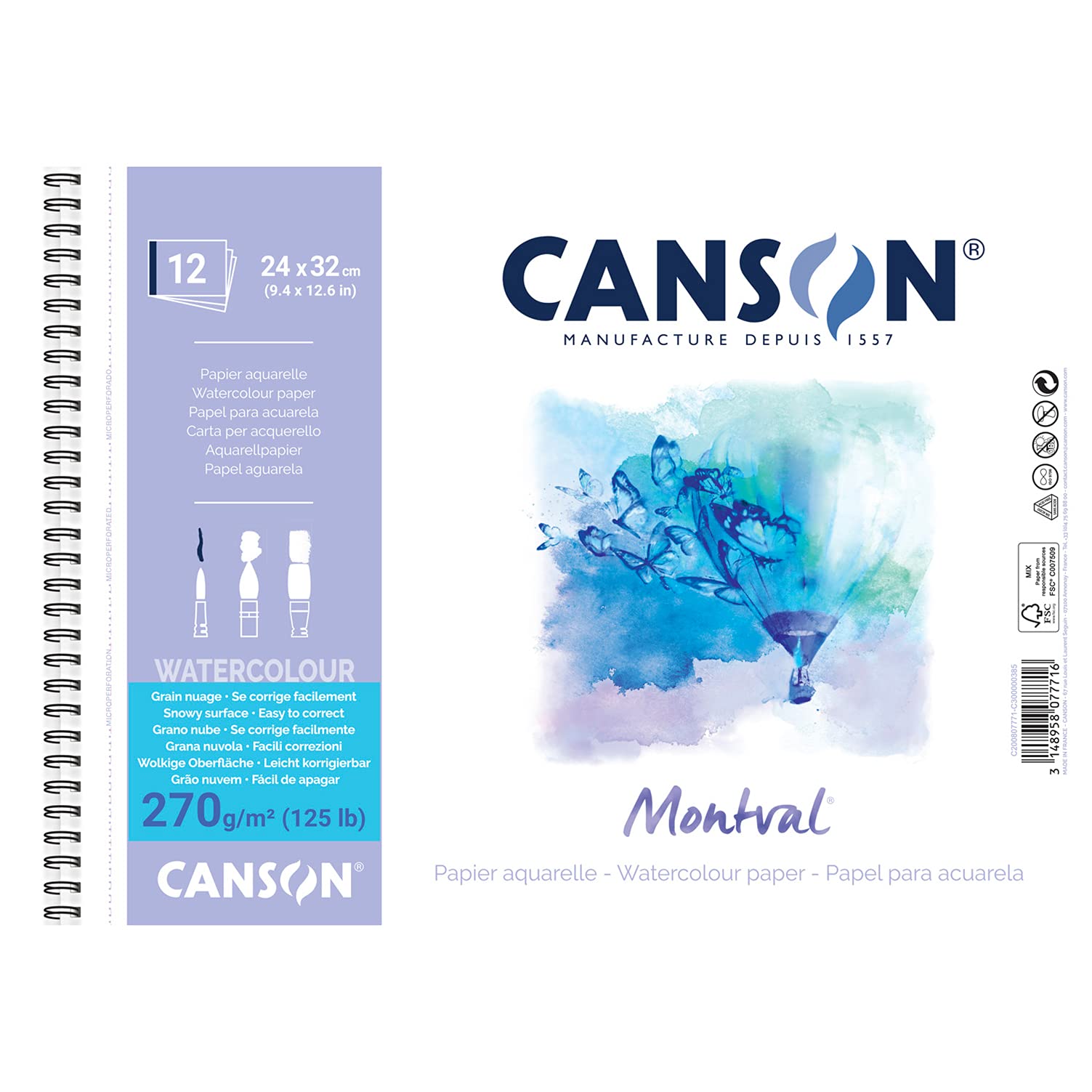 

Canson Montval Torchon Watercolor Paper, 240 x 320 mm, Coarse Grain, 270 g/m², 807-771