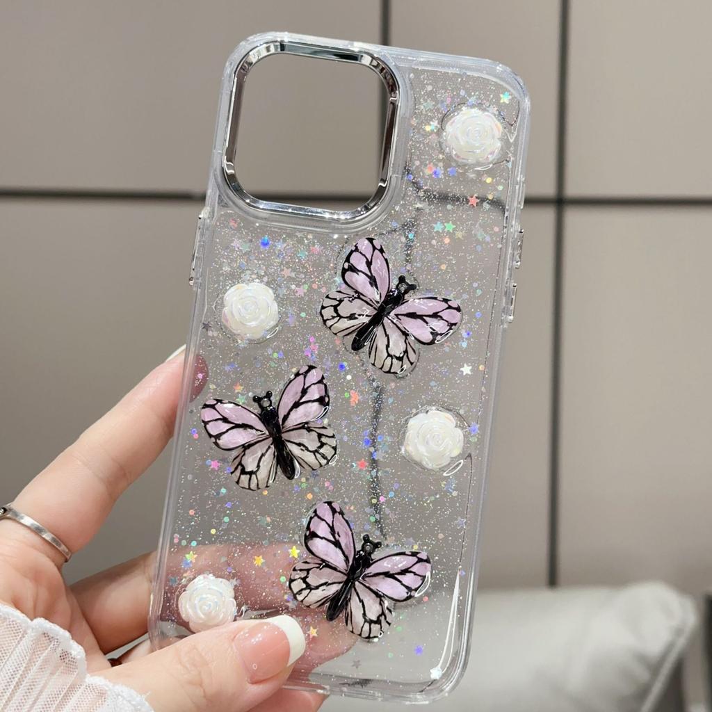 2-in-1 Epoxy Butterfly Mobile Phone Case Is Suitable for Apple 17PROMAX Trend 13PRO Anti-drop 12 Epoxy 16PRO.