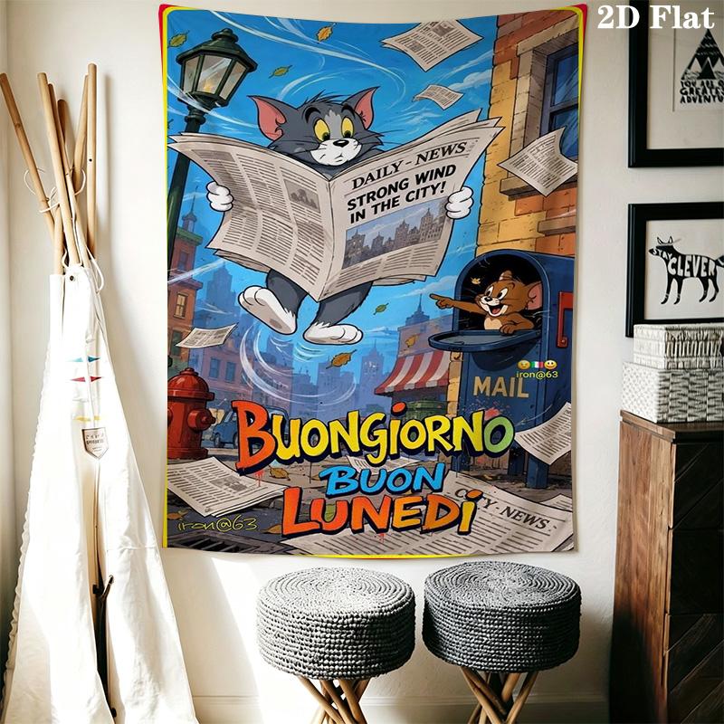 Tom Jerry Classic Adventure Tapestry Wallmounted Fashion Print Work Of Art Background Cloth Wall Decoration