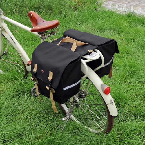 TOURBON Bicycle Pannier Bag, Double Side Bag, Water-Repellent Nylon, Large Capacity Rear Bag, Can be Used as a Shoulder Bag, Reflective Material, for