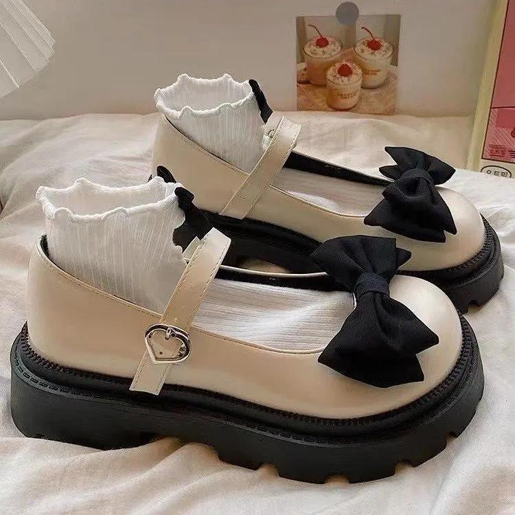 2026 New Patent Leather Bow Mary Jane Shoes Women Japanese Style Ankle Buckle Platform Pumps Woman Punk Jk Uniform Lolita Shoes