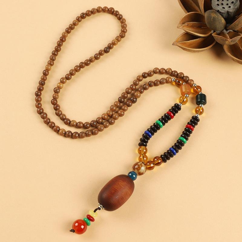 

Men s and Women s Ethnic Style Multi-Purpose Sweater Chain Long Wooden Pendant Necklace Pendant