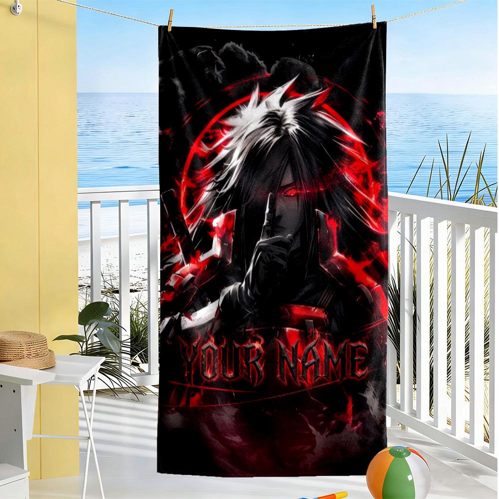 Naruto Character Customized Name Beach Towel Soft Durable Quick-Dry Ideal for Travel Outdoor Swim Pool Yoga Surf Camping Hiking Gym Gift Holiday