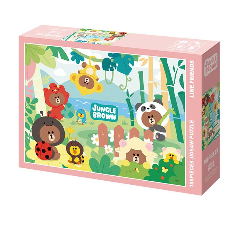 100-teiliges Puzzle – Line Friends Browns Dschungel-Erkundung (großes Stück), beliebtes koreanisches Puzzle