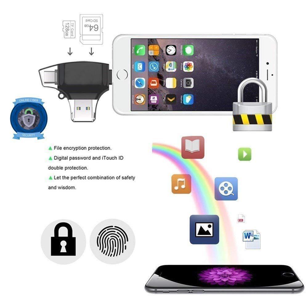 4-in-1 Card Reader for +Micro USB+USB3.0+Type-C Interface for iPhone iPad Android  Smartphones
