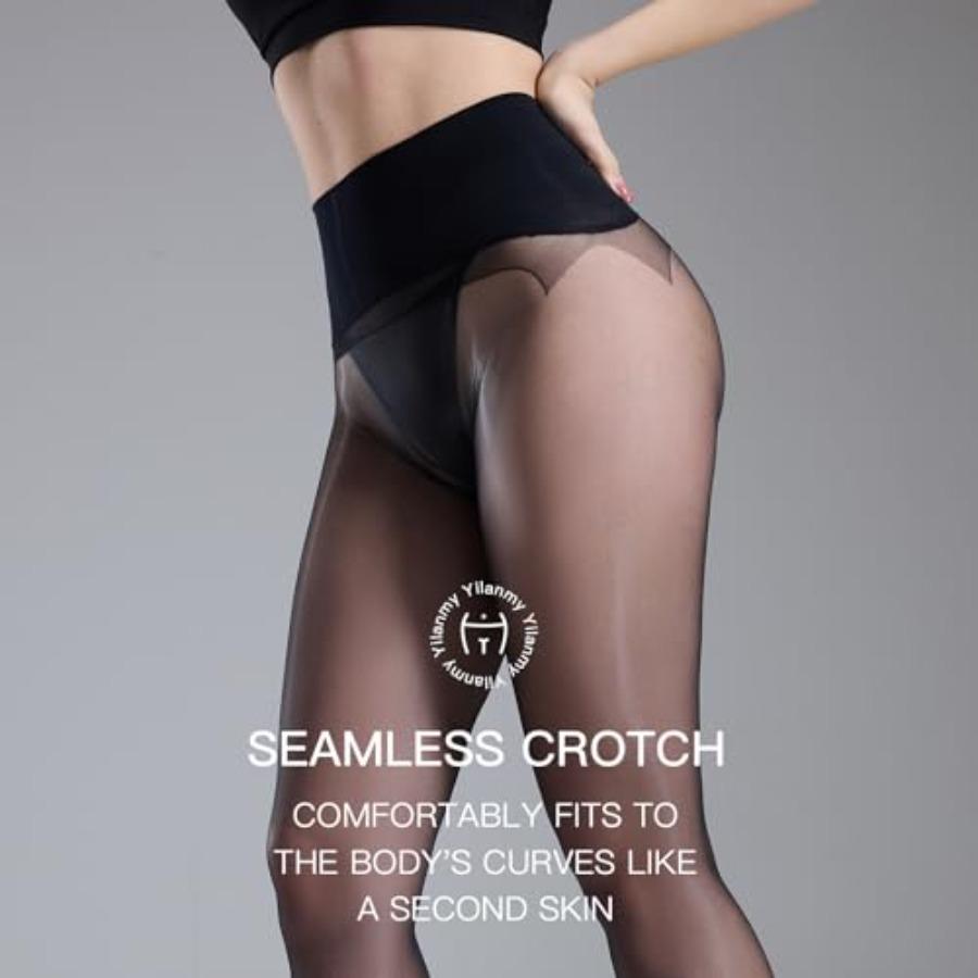 2 Pairs Seamless Shiny Pantyhose For Women, 20D Oil Glossy Sheer Tights With Control Top Shimmer Silk Nylon Stockings
