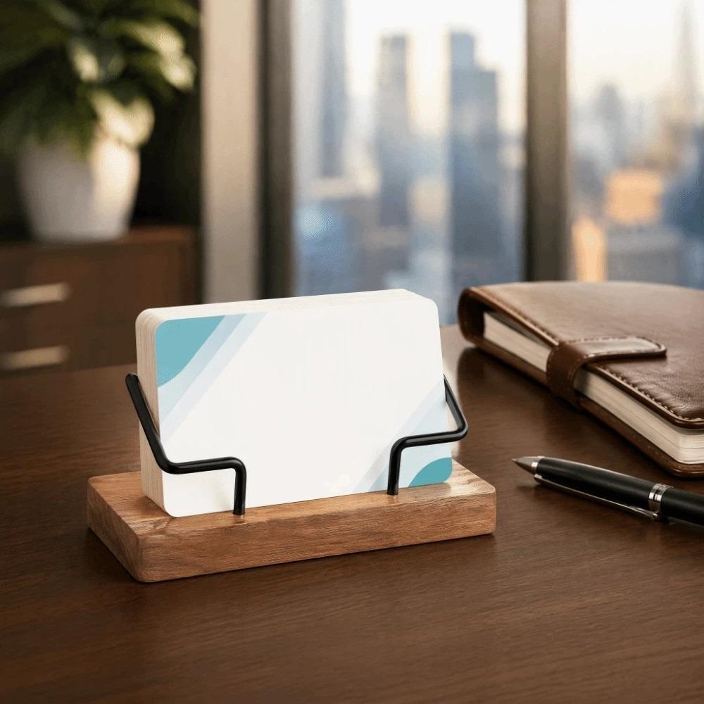 Solid Wood Business Card Box Construction Desk Card Organizer Premium Card Display Stand Office