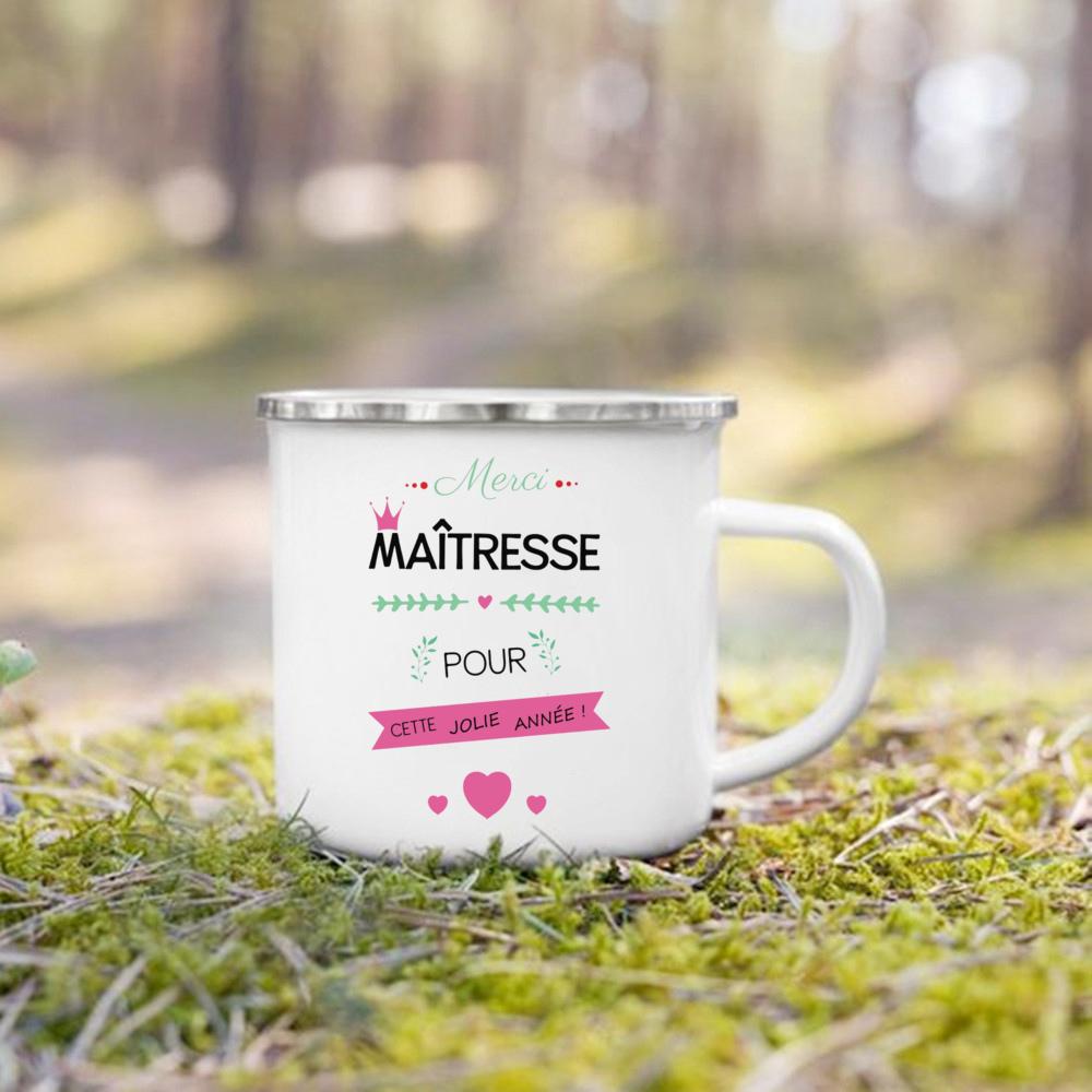 Merci Maitresse French Printed Mug Creative Coffee Cups Drinks Dessert Milk Enamel Cup Vintage Handle Drinkware Gift for Teacher