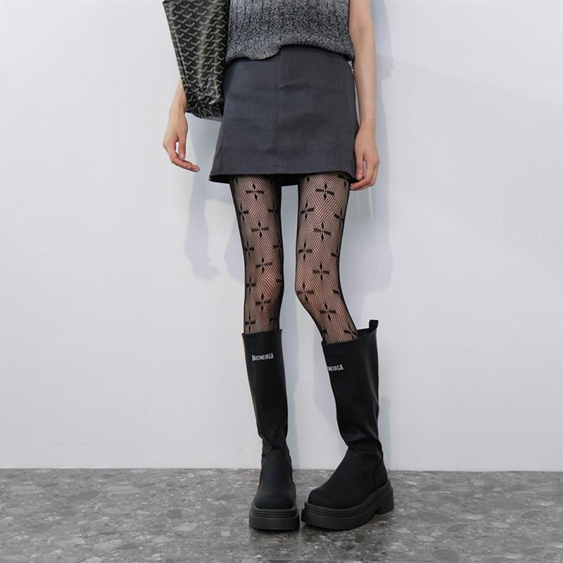 Lolita Girls Cross Print Fishnet Tights Lingeries Sexy  Women Hollow Out Pantyhose Y2K Pants Gothic Fashion Body Stockings