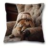 Schattig Konijn Met Gebreide Muts Print Kussensloop - Luxe Woondecoratie, Perfect Voor Woonkamer En Slaapkamer, Ideaal Cadeau Voor Dierenvrienden