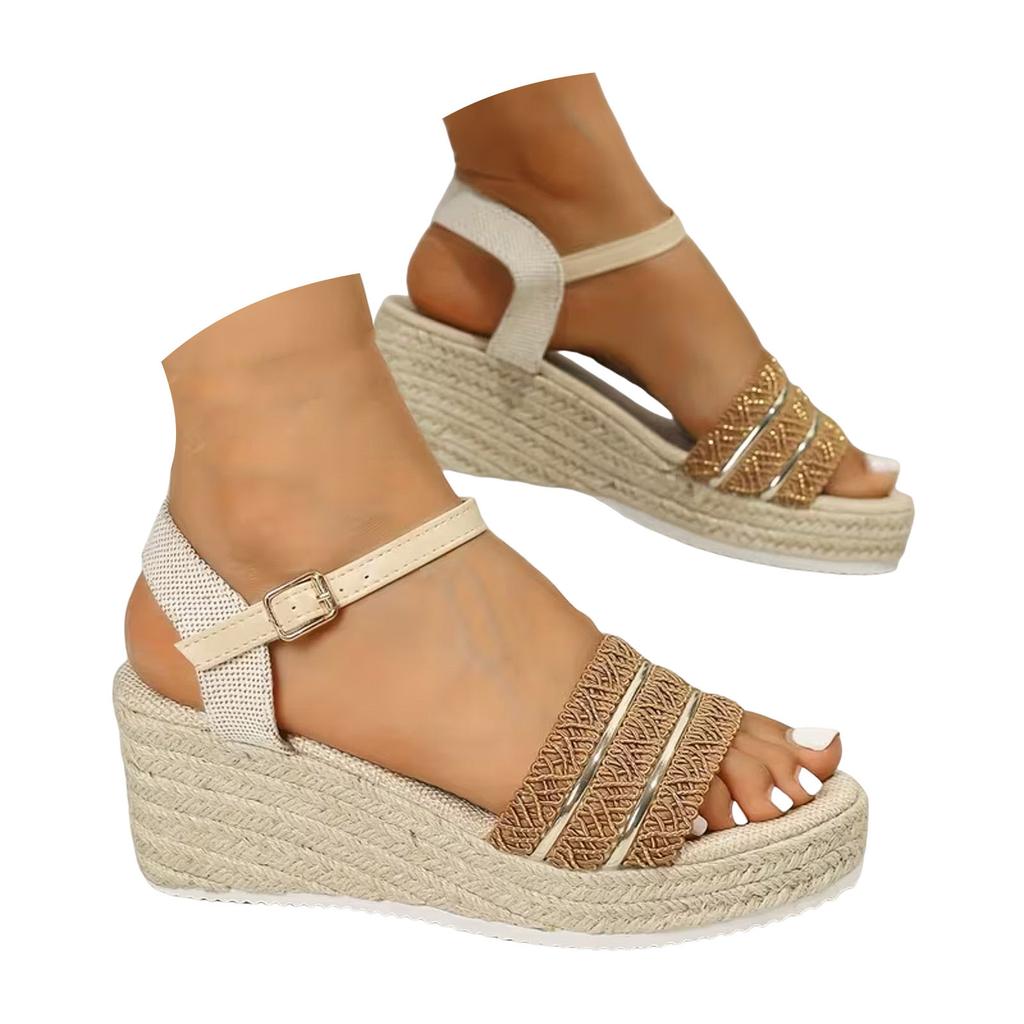 Women'S Wedge Heel Platform Woven Sandals With Strap Open Toe Soft Sole Women Summer Sandals With Heels Women'S Heeled Sandals