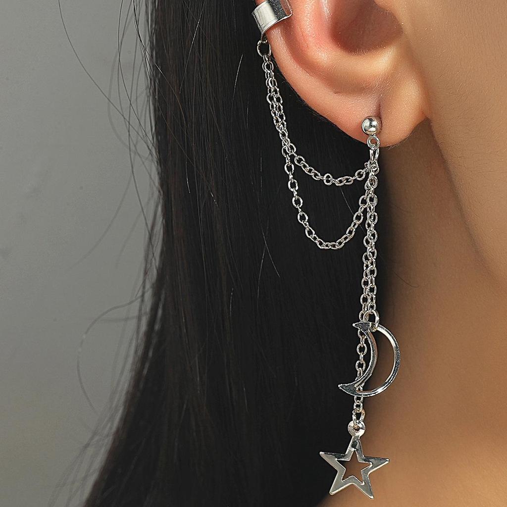 European & American Long Tassel Chain Clip-On Earrings - Versatile Fairy-Inspired Korean Style for Women