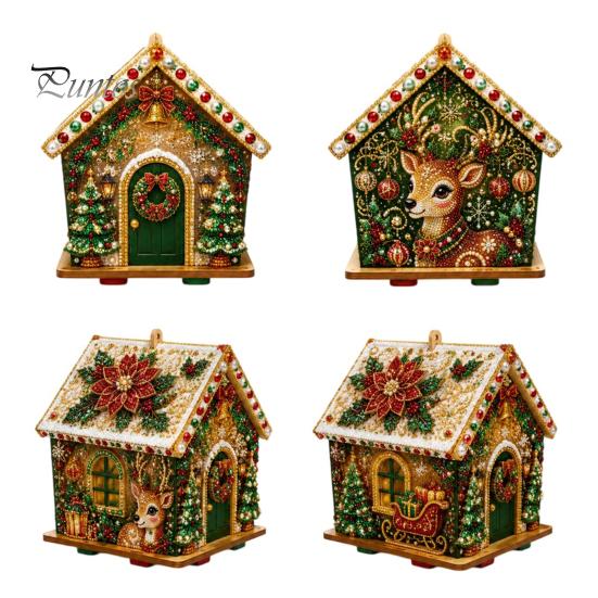 Personalized Room Ornament DIY Christmas Faux Pearl Art Painting Hanging Pendant Kit, 3D Bead Gingerbread Handmade Assembly Model House Miniature