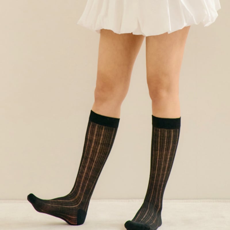 MARUN5 Generous See-Through Rib Pattern Knee Socks