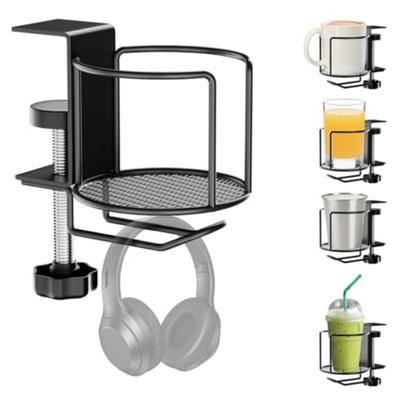 Desk Edge Cup Holder Tool-Free Clamp On Desk Cup Holder Stainless Steel Anti-Spill Drink Holder for Office Home Gaming Desk