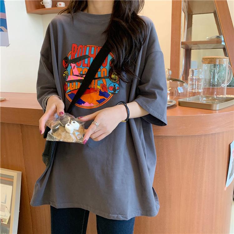 Cartoon Printed Summer Clothing Korean Women's New Mid-length Short-sleeved T-shirt for Women Loose Student Couples Clothes