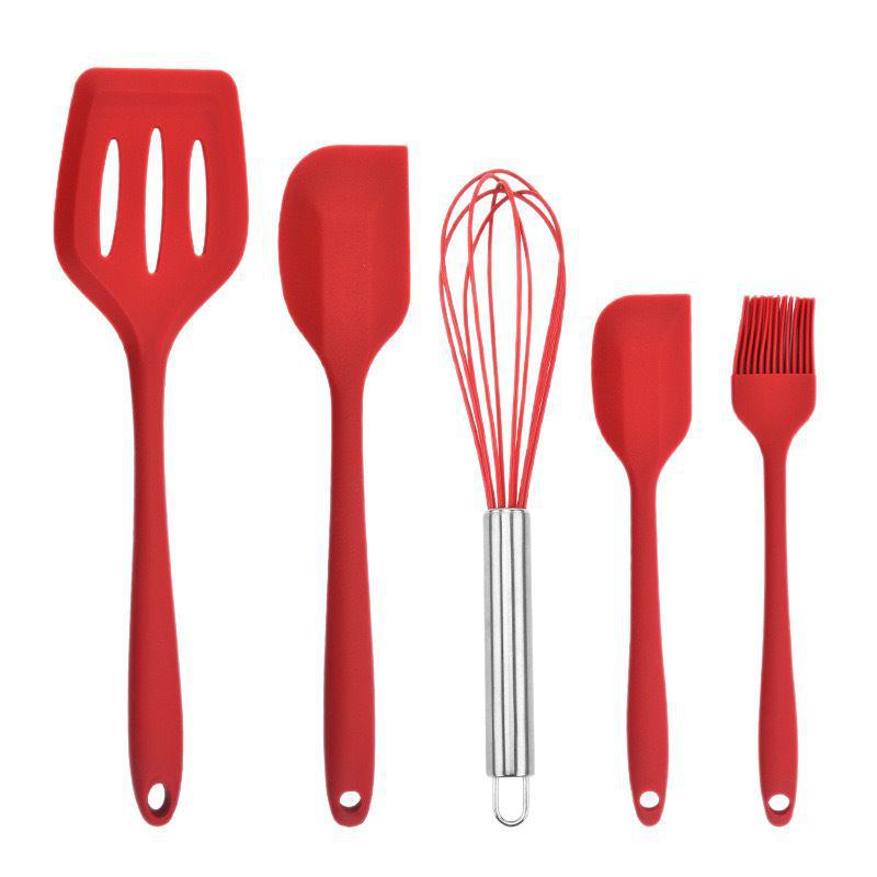 Silicone Kitchen Utensil Set: 5-Piece Heat-Resistant Baking Tools - Spatula, Oil Brush, Whisk