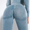 Seamless Knit Washed Workout Leggings Women High Waist Sculpting Yoga Pants Running Fitness Gym