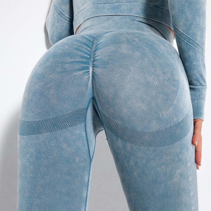Seamless Knit Washed Workout Leggings Women High Waist Sculpting Yoga Pants Running Fitness Gym