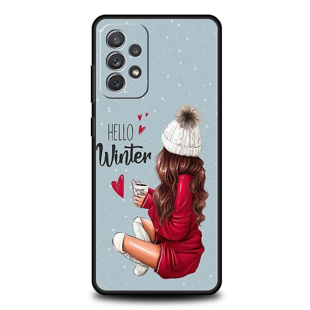 

Рождественский чехол для девочек с кофе для Samsung A51 A71 A21S A12 A11 A31 A41 A52 A32 A23 A33 A53 A73 A03S A13 5G A72 A54 A34, чехол Samsung A72