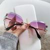 Uv Protection Rimless Rhinestone Sunglasses Beach/Travel/Streetwear Shiny Cutting Lens Sun Glasses Frameless Eyewear For Women