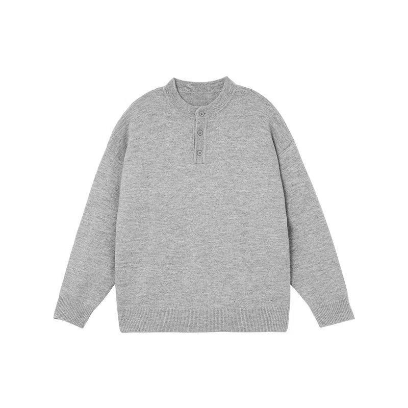 Men's High-End Henley Collar Sweater - Spring/Autumn 2026 Solid Color Knitwear