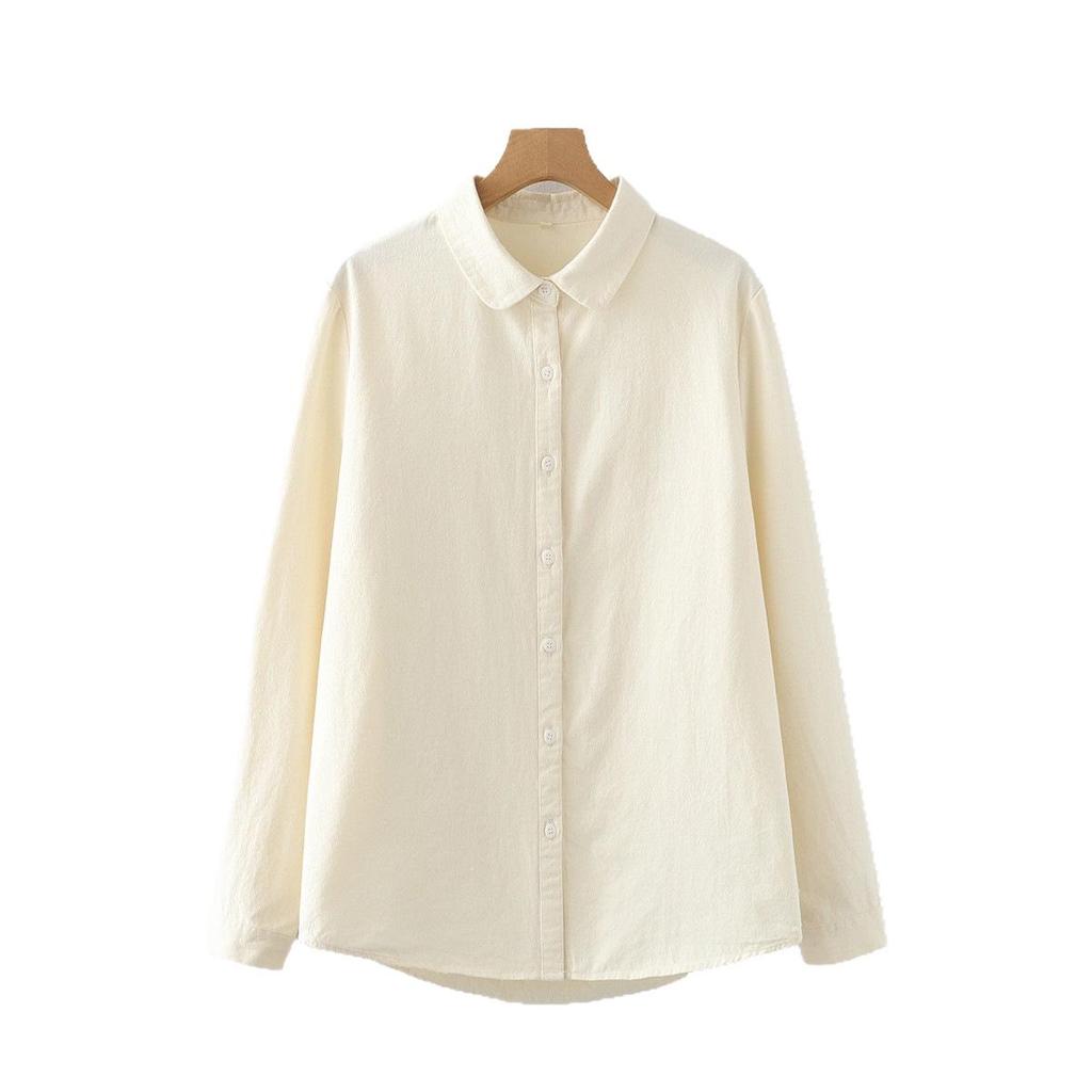 Autumn & Winter Pure Cotton Brushed Doll Collar Women's Solid Color Base Layer Shirt 8380