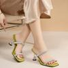 Open Toe Square Toe Flip-Flops Women Summer New Rhinestone Slender Strap Cover Foot Wear Non-slip Stiletto Heels