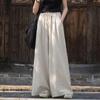 Women Vintage Wide Leg Pants Elastic Waist Solid Color Autumn Trouser Loose Women Casual Long Pants