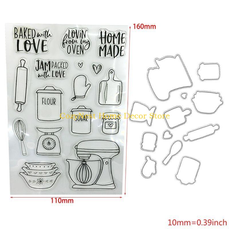 92MF Kitchen Utensils Clear Silicone Stamp & Die Cards Making Paper Crafts Supplies