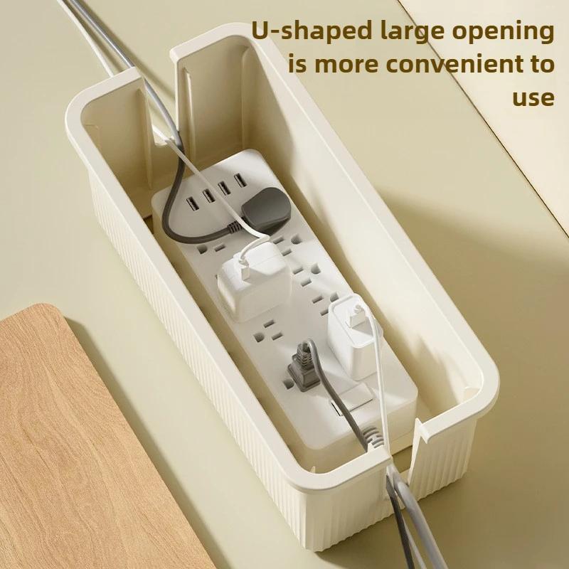 Cable Storage Box Desktop Charging Data Cable Storage Device Plug Socket Cable Management Device Black White Storage Organizer