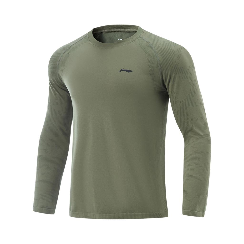Li-Ning Comfortable Breathable Versatile Slim Fit Long Sleeve T-Shirt Men Tops Tea-Green ATLV047-2