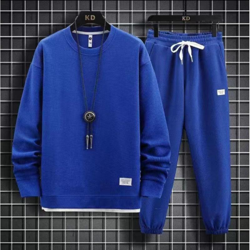 

Men s Plus Size Autumn Two-Piece Set: Sweatshirt and Sweatpants Sports Casual M ярко-синий