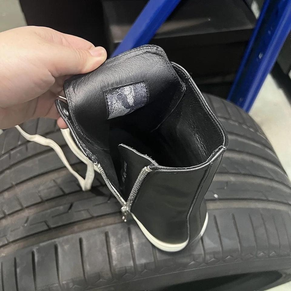 Dark Shadow R-o Genuine Leather High Top Black Zip Lace Up Casual Shoes Men Women Thick Sole Luxury Sneakers Flat Ankle Boots