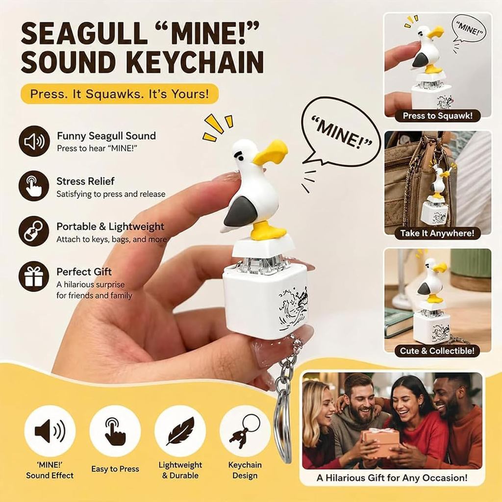 Stress Relief Toy Seagull/Frog Croaking Fidget Toy Keyring Frog Keyring with Sound & LED Lights Funny Frog Keyboard Clicker for Stress Relief