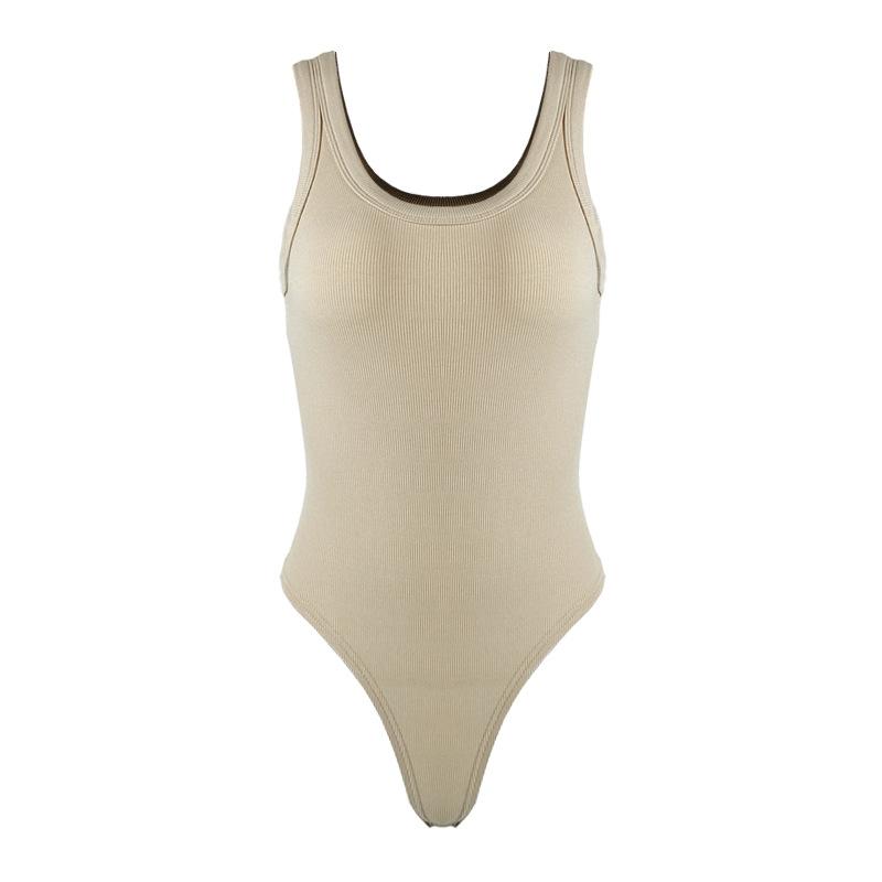 GMXIA Sommer Tank Top Jumpsuit Damen Strumpfhose Baumwolle Gerippt Sexy Rundhalsausschnitt Ärmellos Unterteile