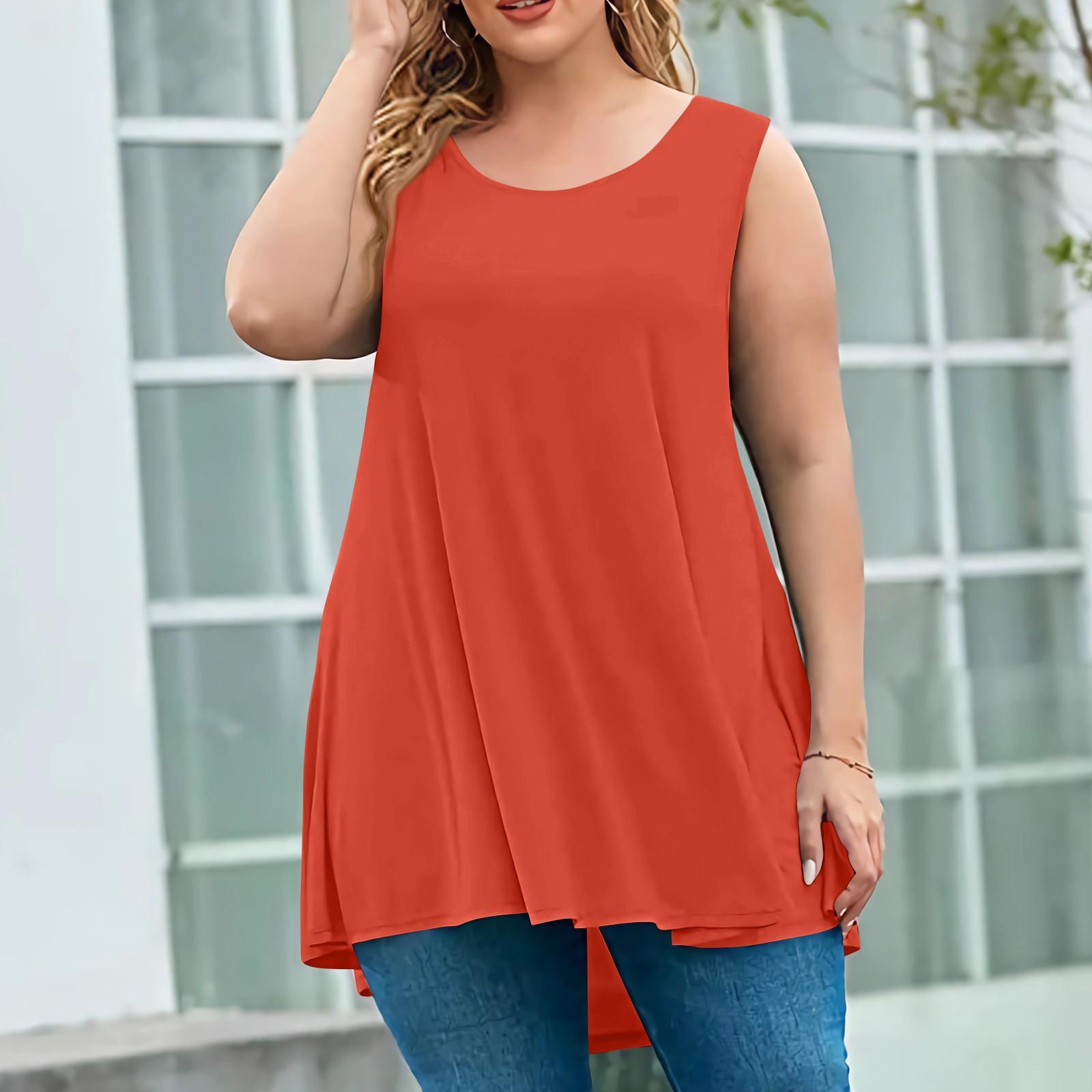 

Женская мода большого размера с круглым вырезом без рукавов повседневный однотонный свободный пуловер топ XL киноварь