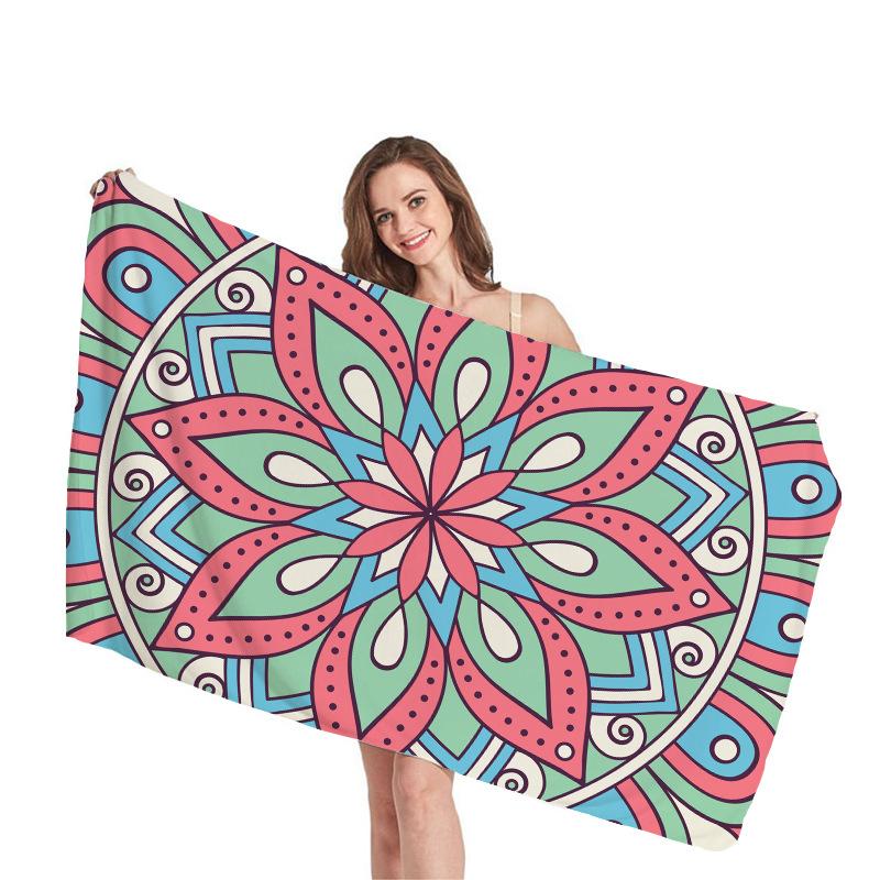Mantra Geometric Pattern Digital-printed Polyester Superfine Fiber Double-sided Fleece Beach Vacation Bath Towel, Beach Towel