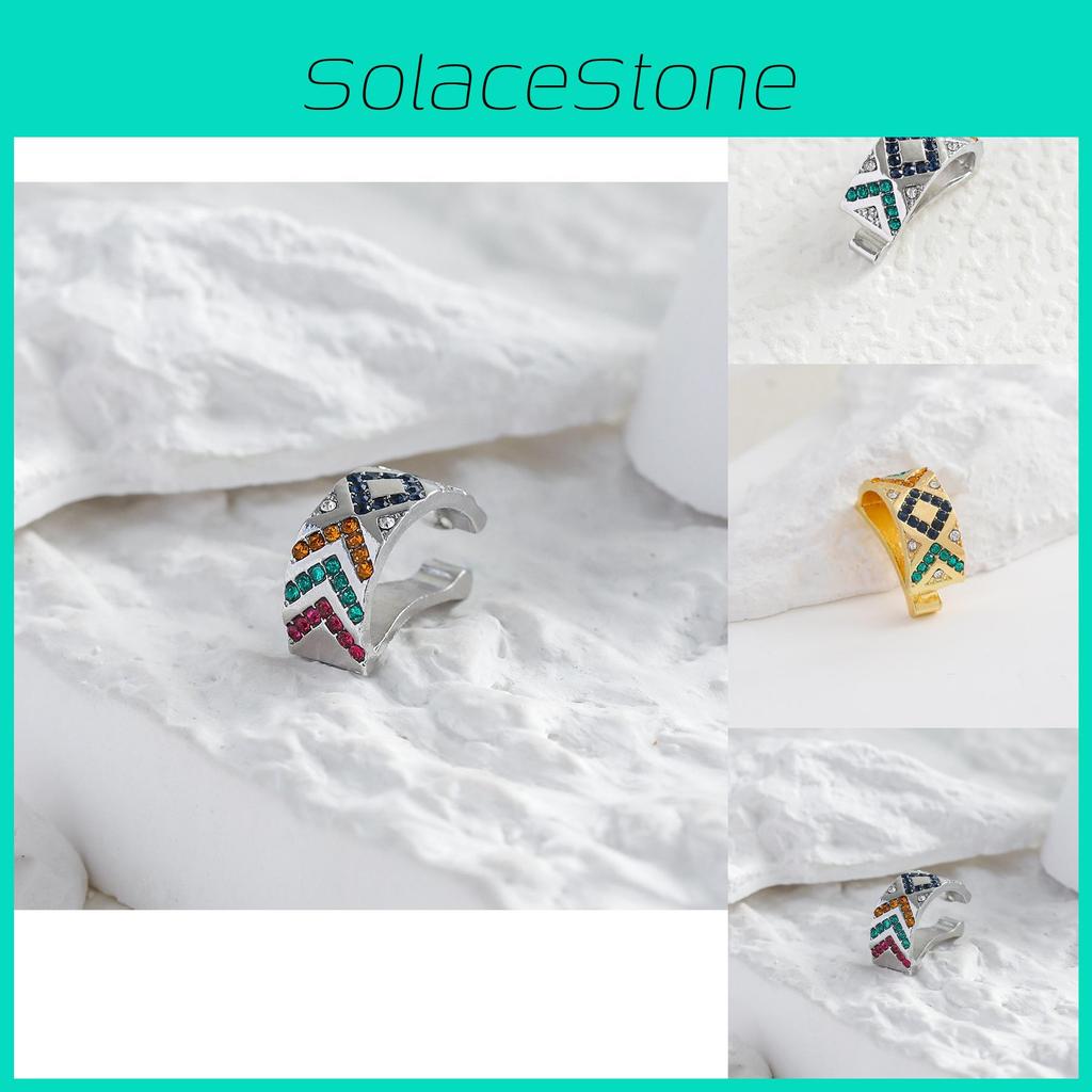 Chic Geometric Alloy Ear Cuffs With Colorful Embedded Stones For Gifts