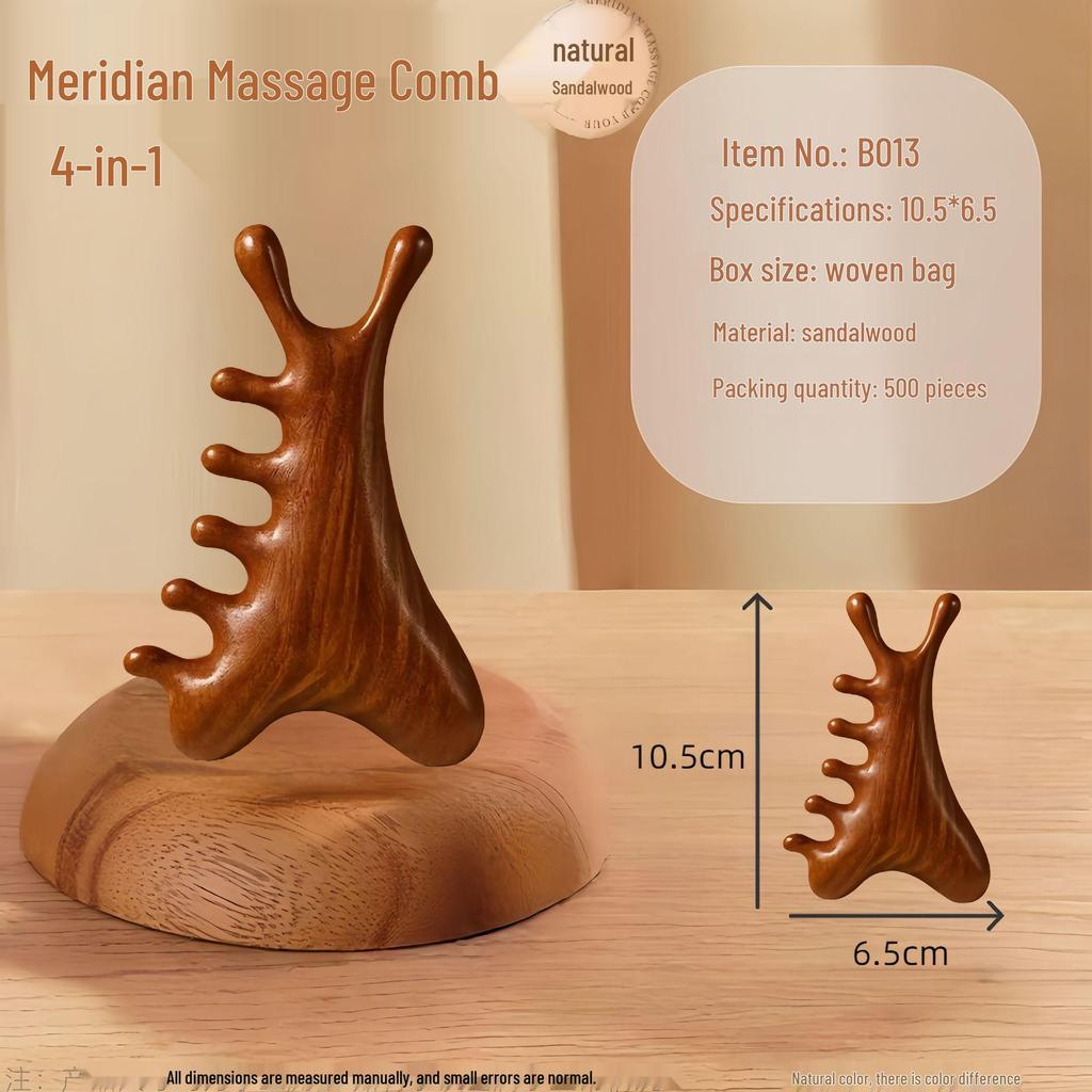 Sandalwood Five-Tooth Scalp & Gua Sha Massage Comb for Neck, Shoulder & Meridian Relief