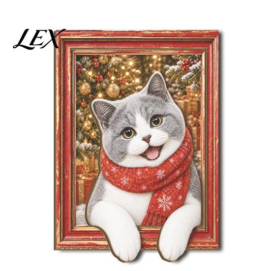 Christmas Kitchen Accessories Cute Cat Refrigerator Magnets, Kitty Magnetic Photo Frame, Decorative Metal Surface Stickers Retro Office Filing Cabinet