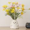 Ghost Shape Vase with Smile Face Pattern Ceramic Flower Planter Pot Nursery Room Bedroom Home White Decor