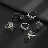 KunJoe 6Pcs/Set Vintage Silver Color Star Open Ring Set for Men Punk Geometric Adjustable Finger Ring Fashion Male Jewelry Gift