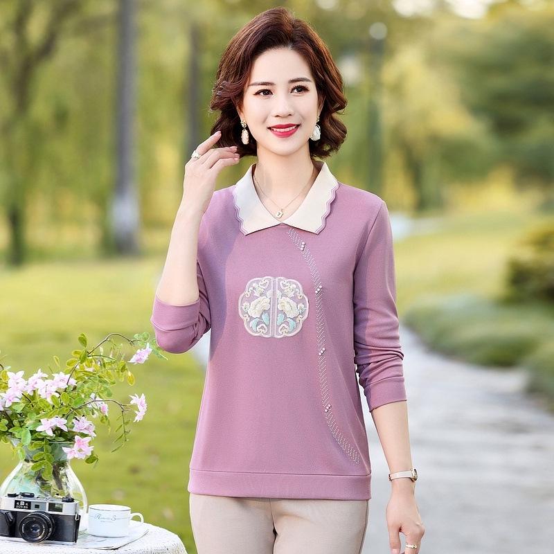 

2026 Autumn Ice Silk Short-Sleeve Knit Top for Middle-Aged & Elderly Women - Stylish Chinese Design XL розовый