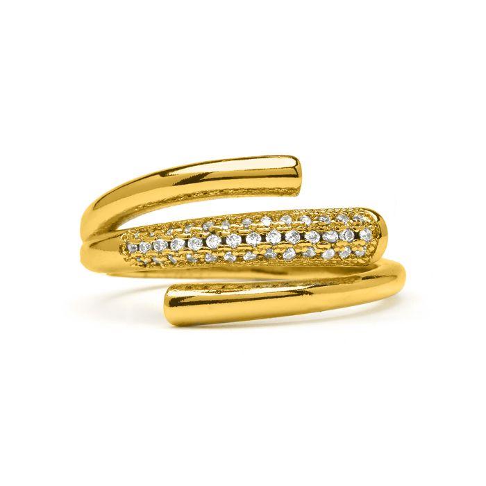 Ring - LUXENTER - Jedrac - 18K Yellow Gold - White Zirconia - Adjustable Size