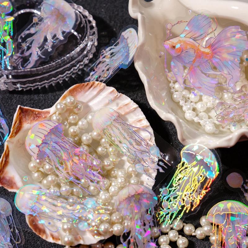20pcs/pack Vintage Colorful Sparkling Jellyfish Sticker Bag Creative Stereoscopic Handbook Material Stationery