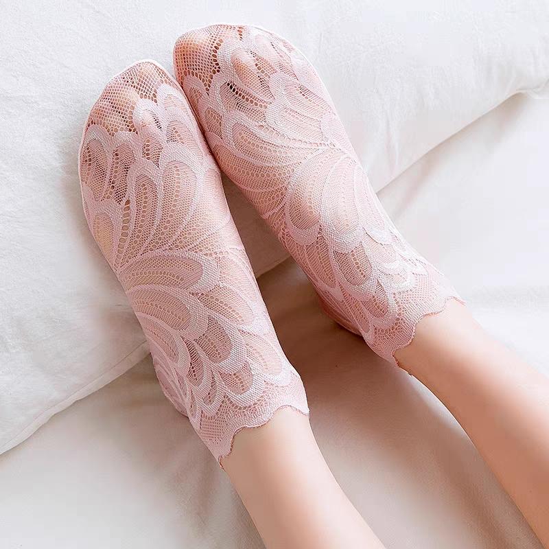 Invisible Boat Socks Women Summer Lace Flower Elastic Socks Thin Hollow Anti-drop Short Tube Socks Lady Breathable Ankle Socks