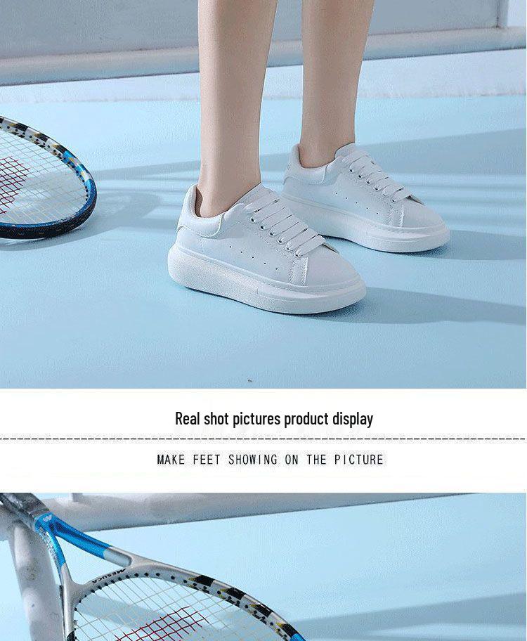 Women's Thick-Soled White Sneakers - Spring/Autumn Style for a Taller Look and Comfort for Long Days