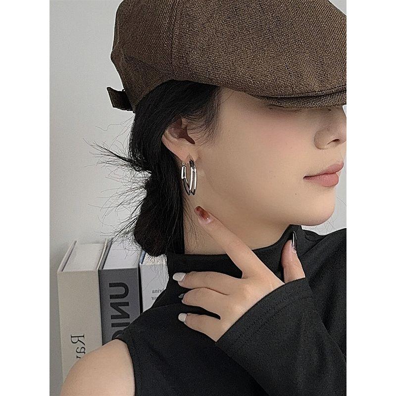 925 Silver Pin Earrings Double Layer Square Earrings Fashion Stylish Minimalist Easiest for Match Daily Work Clothing Frosty Style Earrings